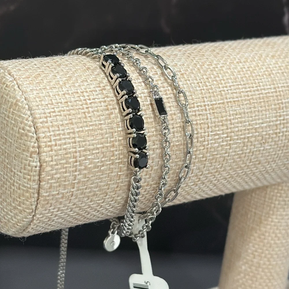 Alex and Ani Layered Bolo Stack Jet Crystal Bracelet - Picture 3 of 4